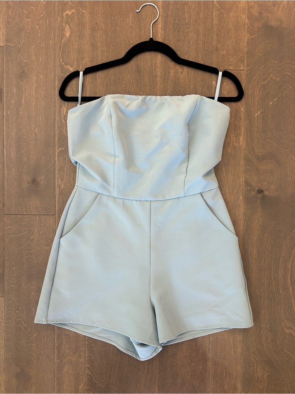 She + Sky Light Blue Strapless Romper